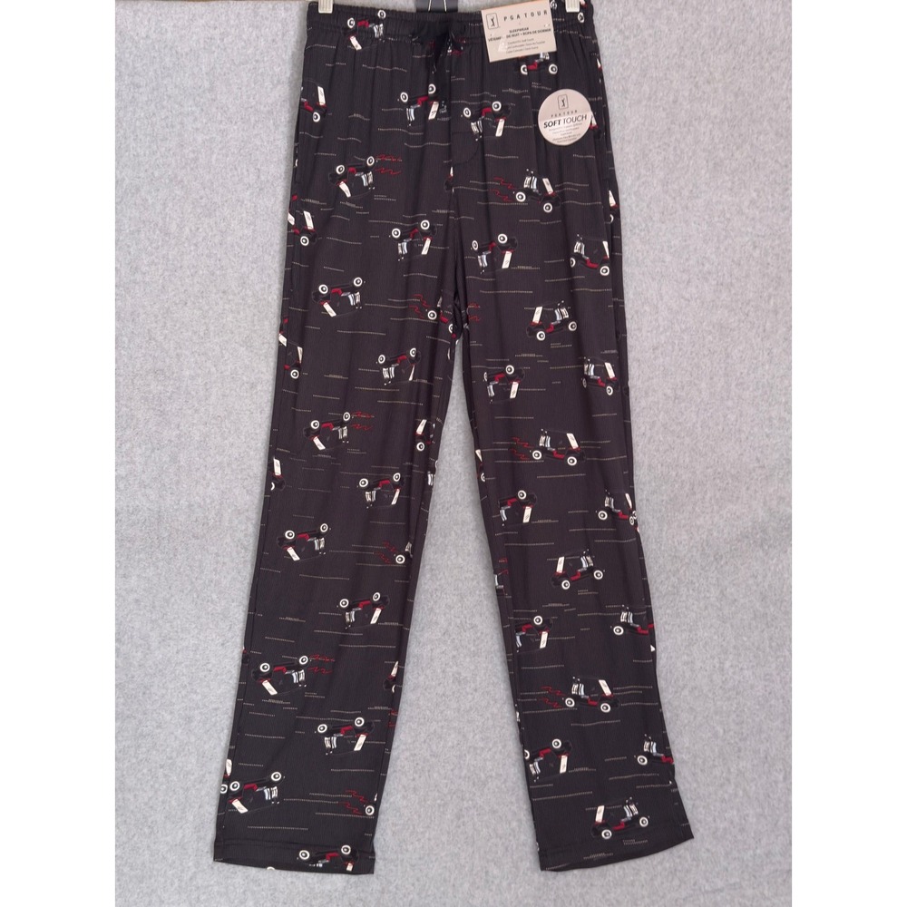New! PGA TOUR Pajama Pants Mens Small Black Golf Cart Print Soft Lounge Wear NWT